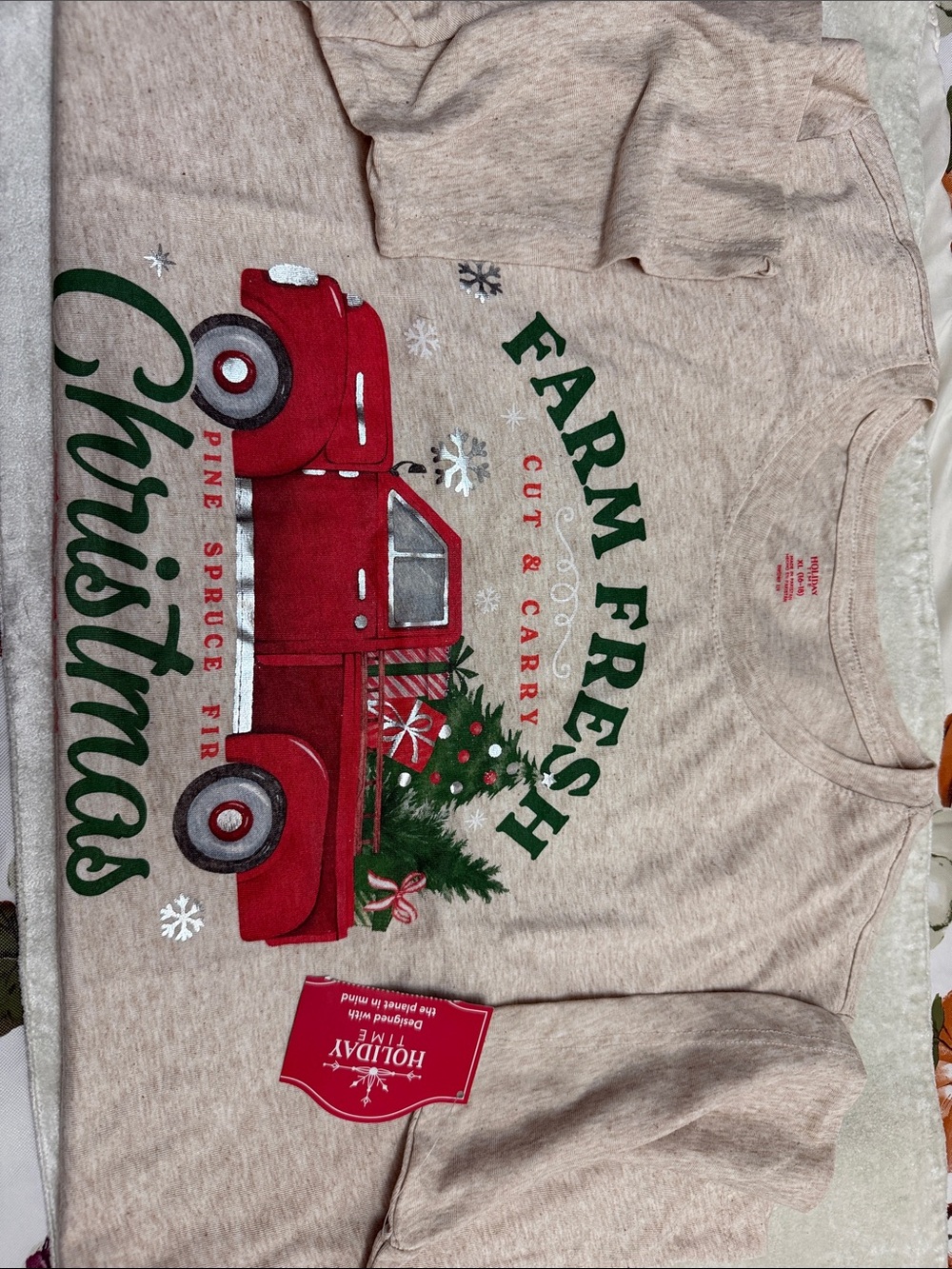 wonder nation Red Truck Christmas Sweatshirt with Green Script